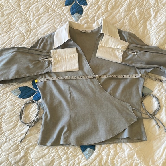 Anne Fontaine Paris true wrap dress shirt, gray with white collar & cuffs Size 3 - Picture 11 of 15